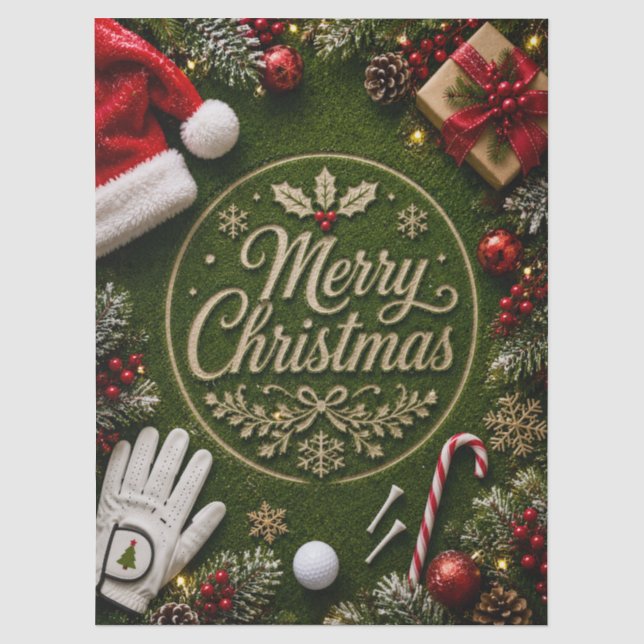 Papel De Seda Golfe tema de Natal em grama verde (Frente )