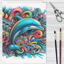 Golfinho Grafite Arco-íris de Cores Decoupage