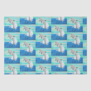 Papel De Seda Golfinho Pulando Oceano Desabrochando Vida Tropica