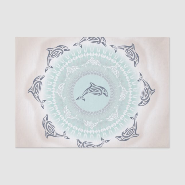 Papel De Seda Golfinhos Mandala Pale Blue Taupe (Frente )