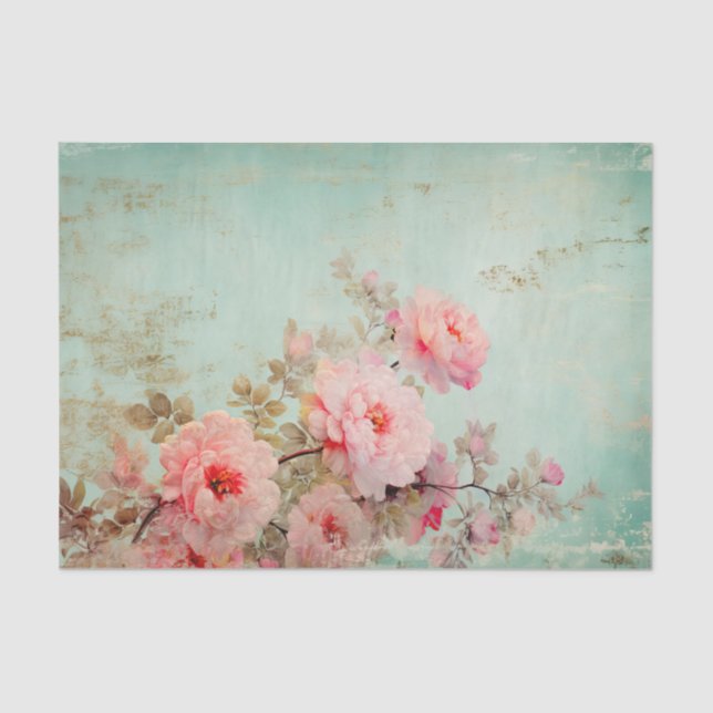 Papel De Seda Gorgeous Distressed Pink Flowers on Edge of (Frente )