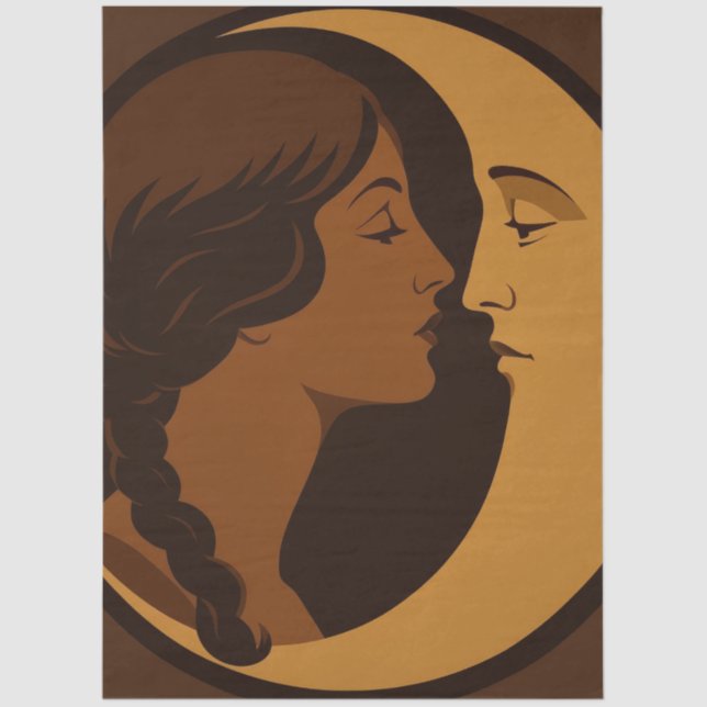 Papel De Seda Gothic Art Deco Girl and Crescent Moon Decoupage (Frente )