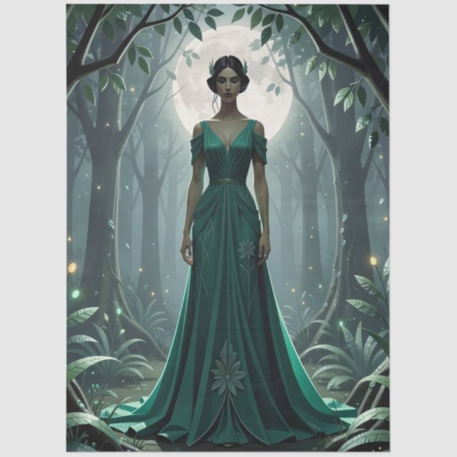 Papel De Seda Gothic Art Deco Goddess in Forest (Frente )