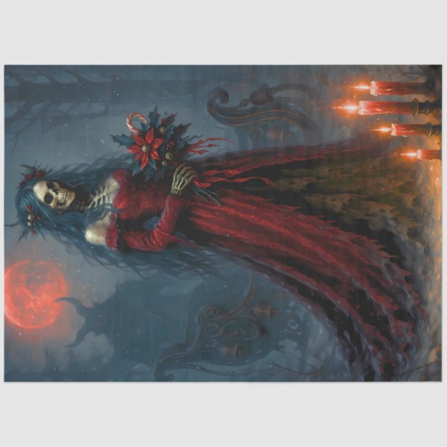 Papel De Seda Gothic Christmas Bride | Dark Holiday Skeleton Art (Frente )