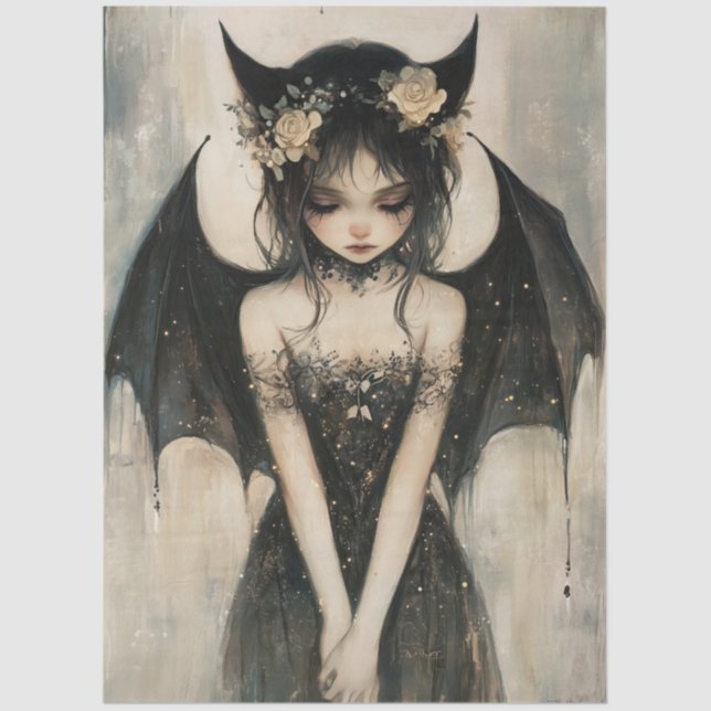 Papel De Seda Gothic Dark Fairy with Floral Crown Decoupage (Frente )