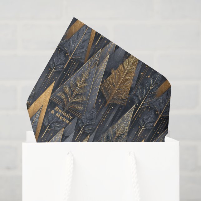 Papel De Seda Gothic Deco | Árvores Geométricas Douradas (Sacola de presentes)