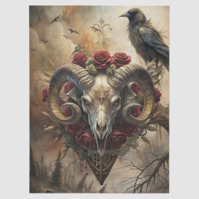 Papel De Seda Gothic Fantasy Ram's Skull & Raven  (Frente )