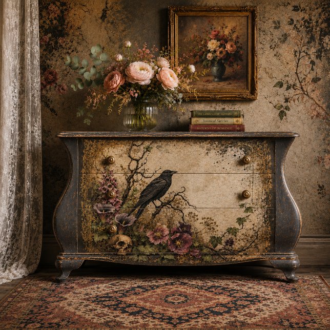 Papel De Seda Gothic Raven & Purple Wildflowers Decoupage Tissue (Criador carregado)