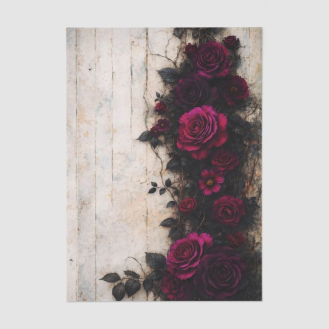 Papel De Seda Gothic Romance Dark Burgundy Roses FE1R Decoupage (Frente )