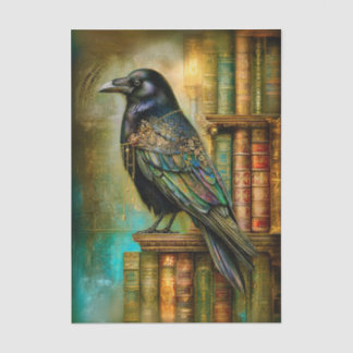 Papel De Seda Gothic/Steampunk Raven With Antique Books ET5L