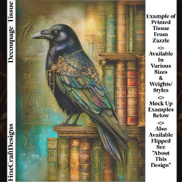 Papel De Seda Gothic/Steampunk Raven With Antique Books ET5L