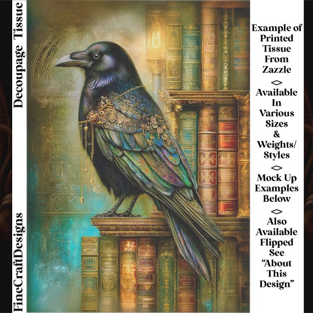 Papel De Seda Gothic/Steampunk Raven With Antique Books ET5L (Criador carregado)