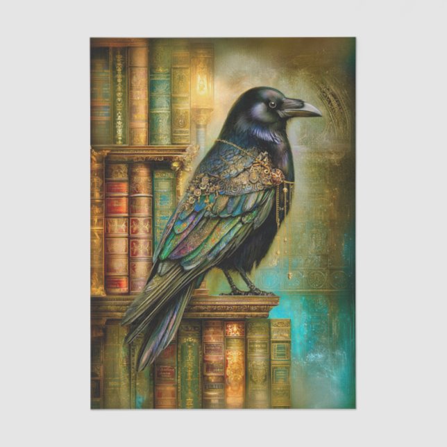 Papel De Seda Gothic/Steampunk Raven With Antique Books ET5R (Frente )