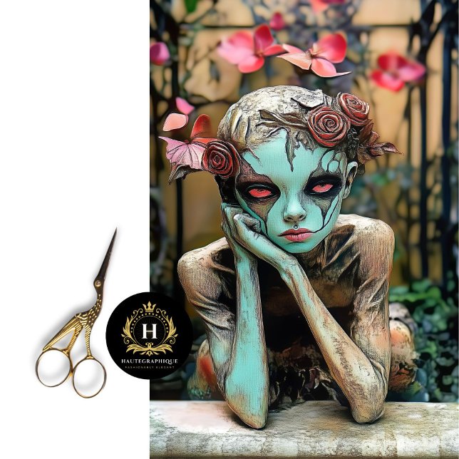 Papel De Seda Gótica Gargoyle com Decoupage de Cabeça Rosa (Criador carregado)