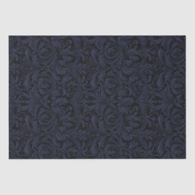 Papel De Seda Gótica Jacquard Swirls Decoupage - Azul Dusky (Frente )
