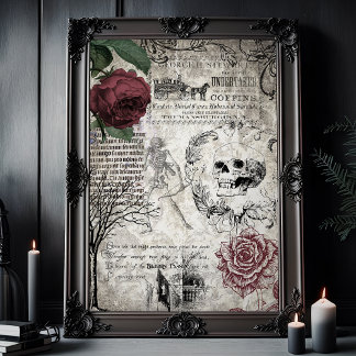 Papel De Seda Gótica Macabre Crânio Vitoriano e Ephemera da Mort
