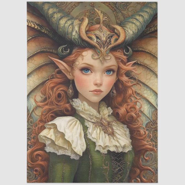 Papel De Seda Gótica Mythological Ninfh Fantasy Dragon Girl (Frente )