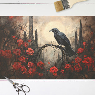Papel De Seda Gótica Raven com Desnuvem de Rosas vermelhas Escur