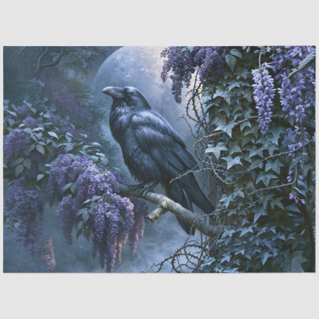 Papel De Seda Gótico Corvo Lua Cheia Wisteria (Frente )