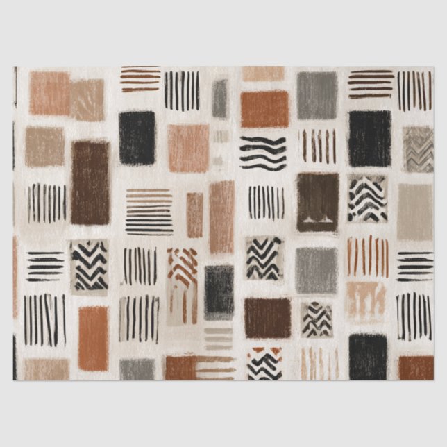 Papel De Seda Grade Boho Abstrato em Grid - Textura Desenhada à  (Frente )