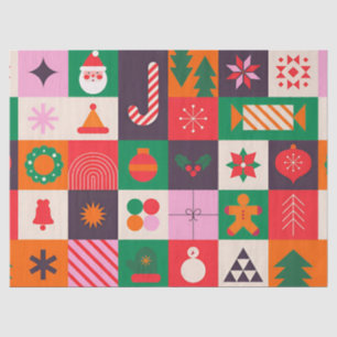 Papel De Seda Grade colorido de Natal com ícones temáticos de fe