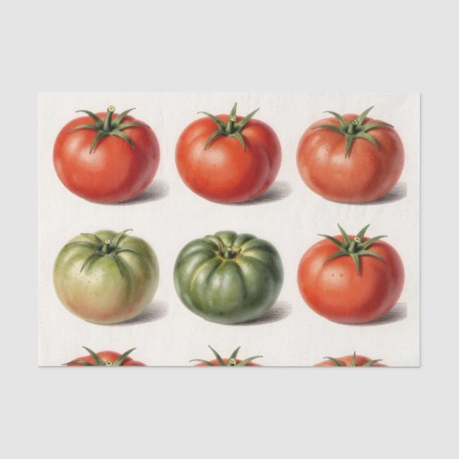 Papel De Seda Grade de Variedade de Tomate Antigo Botânico  (Frente )