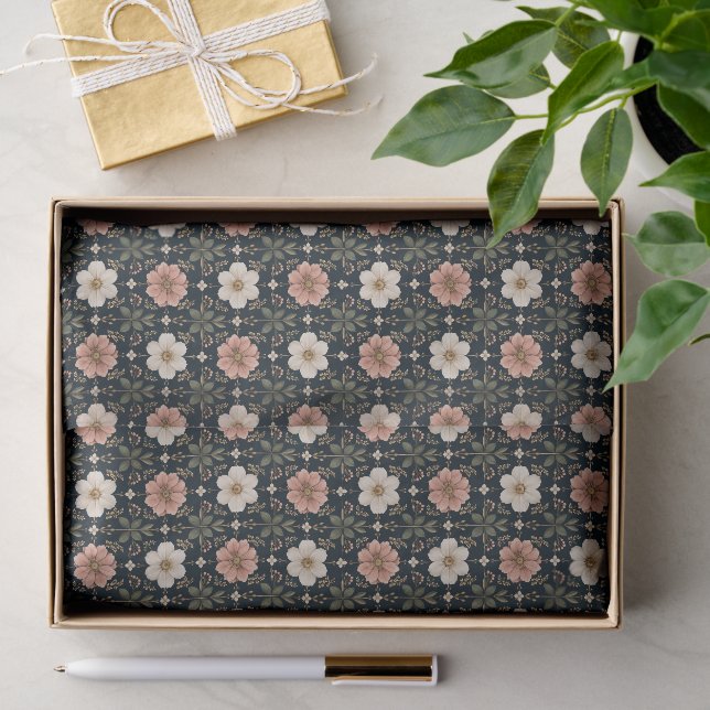 Papel De Seda Grade Floral Contemporânea Equilibrada (Presente)