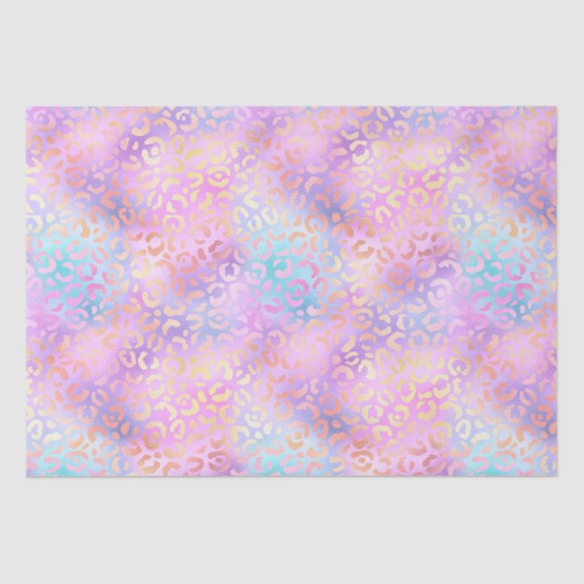 Papel De Seda Gradiente Iridescente Arco-Íris e Manchas-Leopardo (Frente )