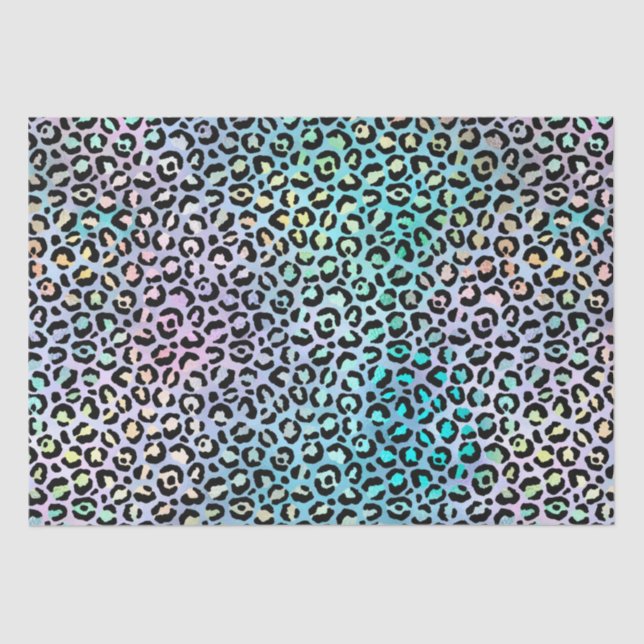 Papel De Seda Gradiente Iridescente Arco-Íris e Manchas-Leopardo (Frente )