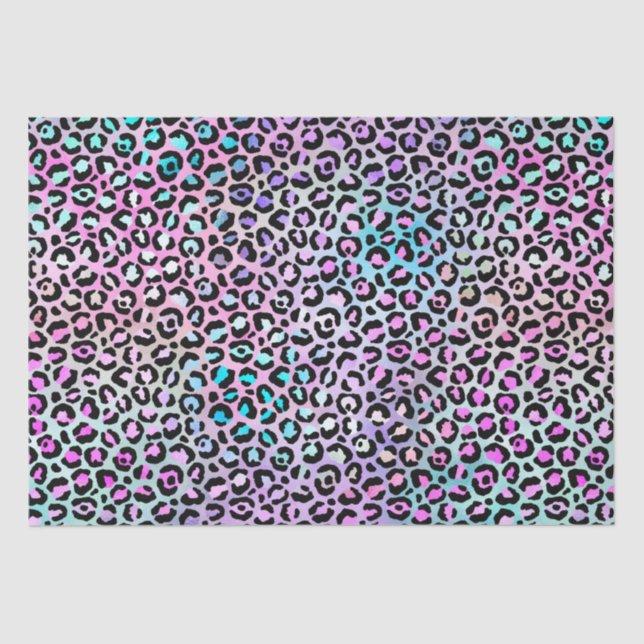 Papel De Seda Gradiente Iridescente Arco-Íris e Manchas-Leopardo (Frente )
