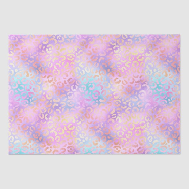 Papel De Seda Gradiente Iridescente de Arco-Íris e Manchas de Le (Frente )
