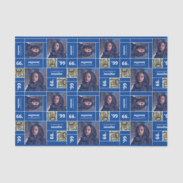 Papel De Seda Graduação de Foto Quadrada Ano Azul (Frente )