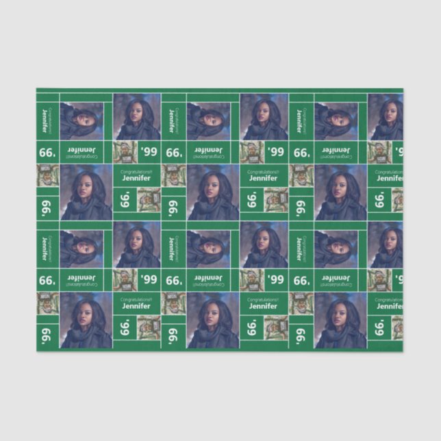 Papel De Seda Graduação de Fotos Quadrada - Ano Verde (Frente )