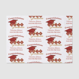 Papel De Seda Graduação Personalizada Vermelha e Dourada