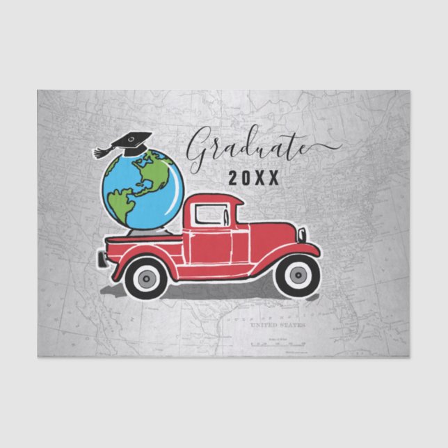 Papel De Seda Graduação Vintage Caminhão Formando Boné Mundo (Frente )