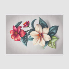 Papel De Seda Gráfico Floral Vermelho Branco - Ilustração Botâni