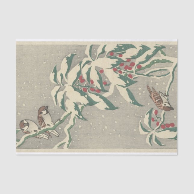 Papel De Seda Gráficos sobre Snowy Currant Bush por Ohara Koson (Frente )