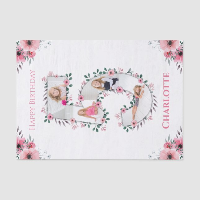 Papel De Seda Grande 5 Birthday Rapariga Fotografia Collage Flor (Frente )