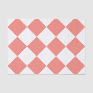 Papel De Seda Grande Checkered de Diag - rosa branco e do coral