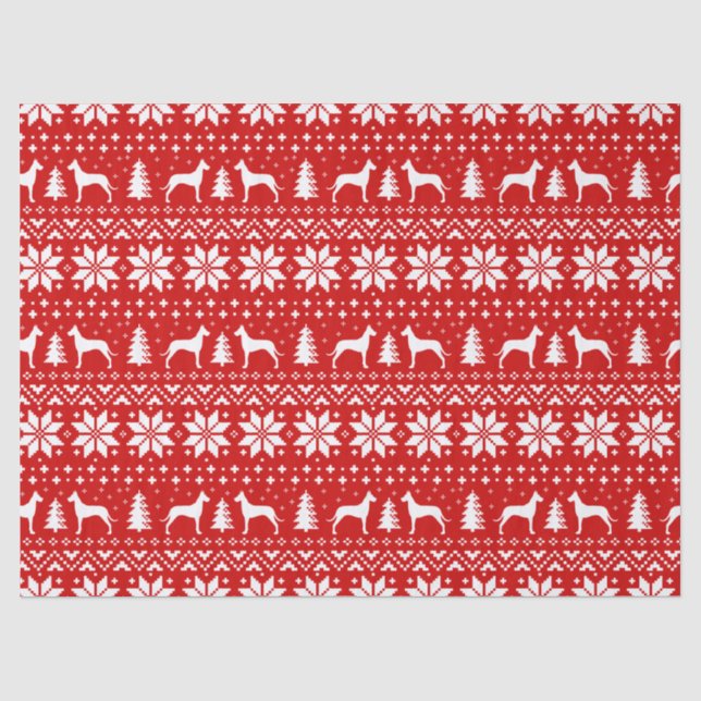 Papel De Seda Grande Dane Silhouettes Padrão de Natal (Frente )