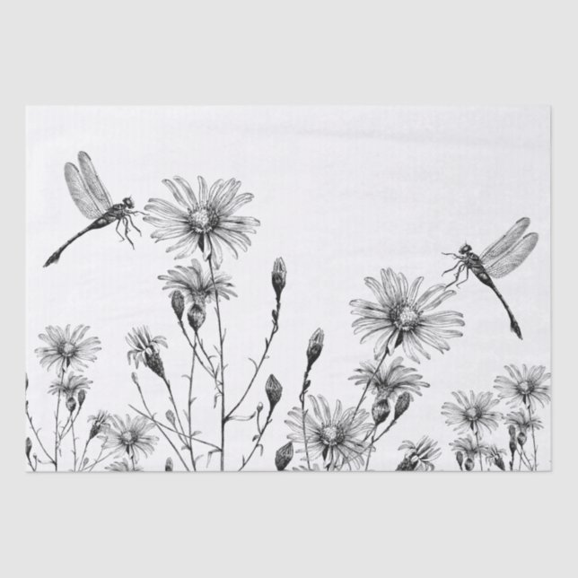 Papel De Seda Grande Decoupage de Dragões Selvagens Preto Branco (Frente )