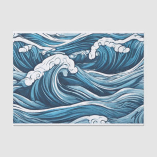 Papel De Seda Grande Oceano Azul De Espuma, Abstrato de Ondas Ma