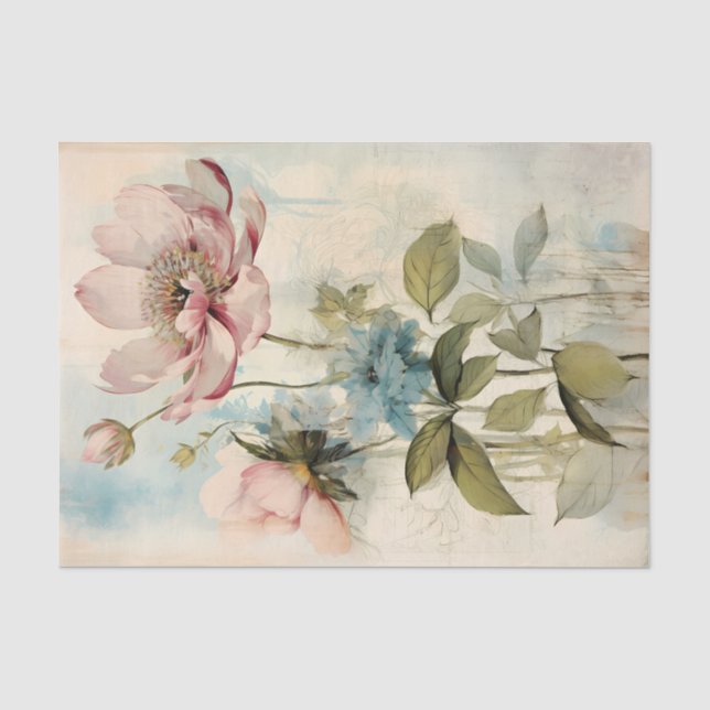 Papel De Seda Grande Peônia Rosa Pálido Ligeiramente Abstrata co (Frente )
