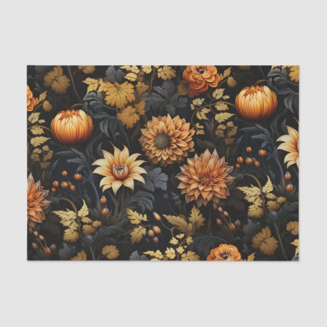 Papel De Seda Grande Queda Negra Laranja Floral (Frente )