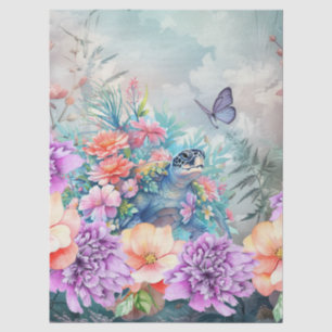 Papel De Seda Grande Tartaruga do Mar Tropical e Florestas de Aq