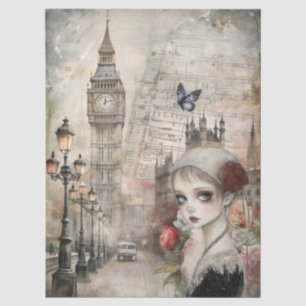Papel De Seda Grande Victorian Gothian Girl & Floral London Stre