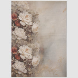 Papel De Seda Grande Vintagem Inspirou Rosas Vermelhas e Brancas
