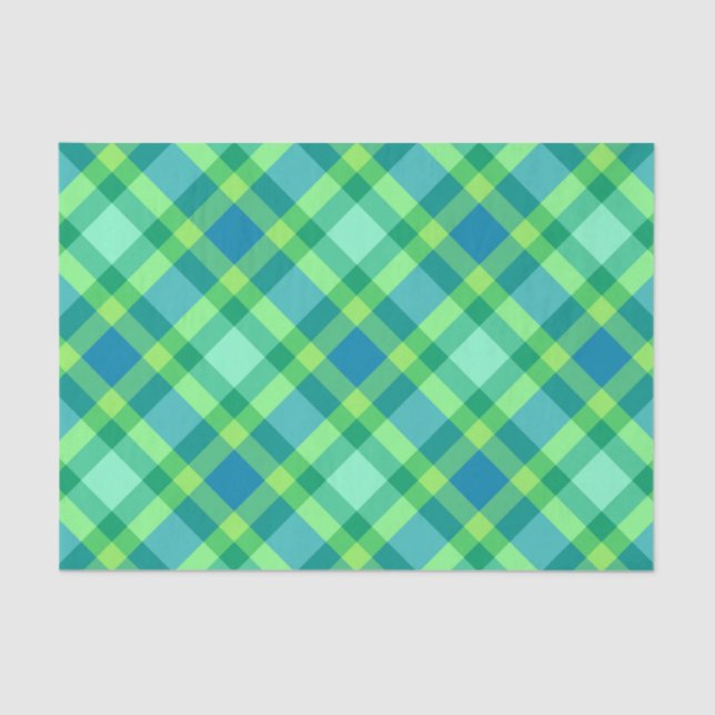 Papel De Seda Grande Xadrez Moderna, Jade Verde e Turquesa (Frente )