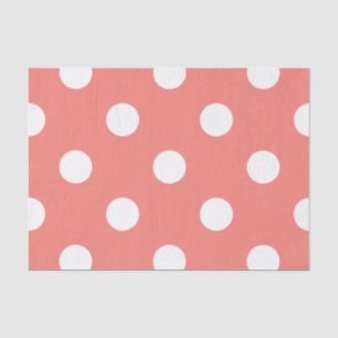 Papel De Seda Grandes bolinhas - branco no rosa coral