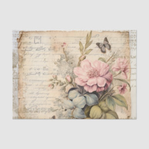 Papel De Seda Grandes Flores Cor-de-Rosa e Borboletas em Letra S